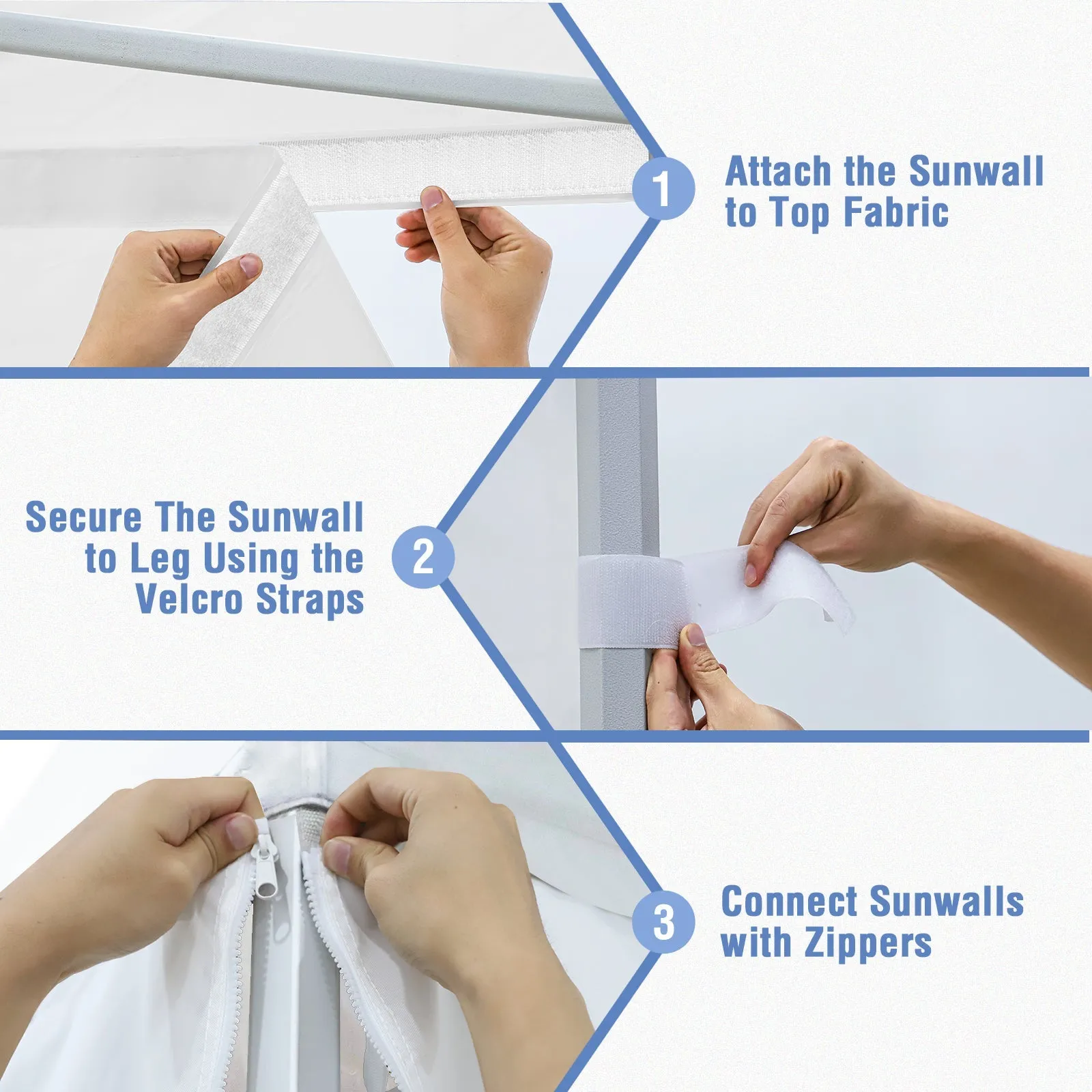4-Piece Sunwall/Sidewalls for 10x10 ft Aluminum Custom Canopy Only, Includes 3 Sidewalls and 1 Entry Wall, Pack of 4, White