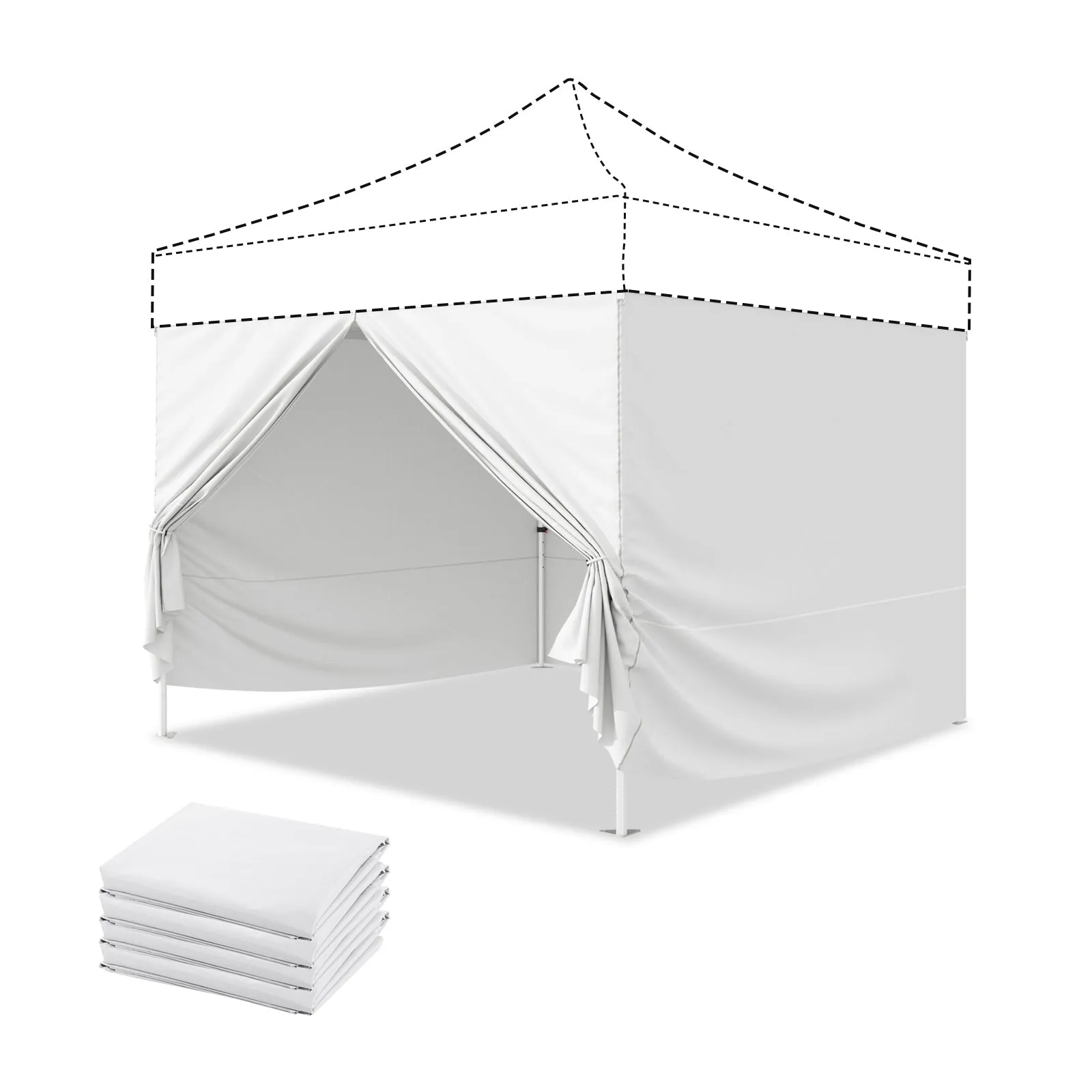 4-Piece Sunwall/Sidewalls for 10x10 ft Aluminum Custom Canopy Only, Includes 3 Sidewalls and 1 Entry Wall, Pack of 4, White