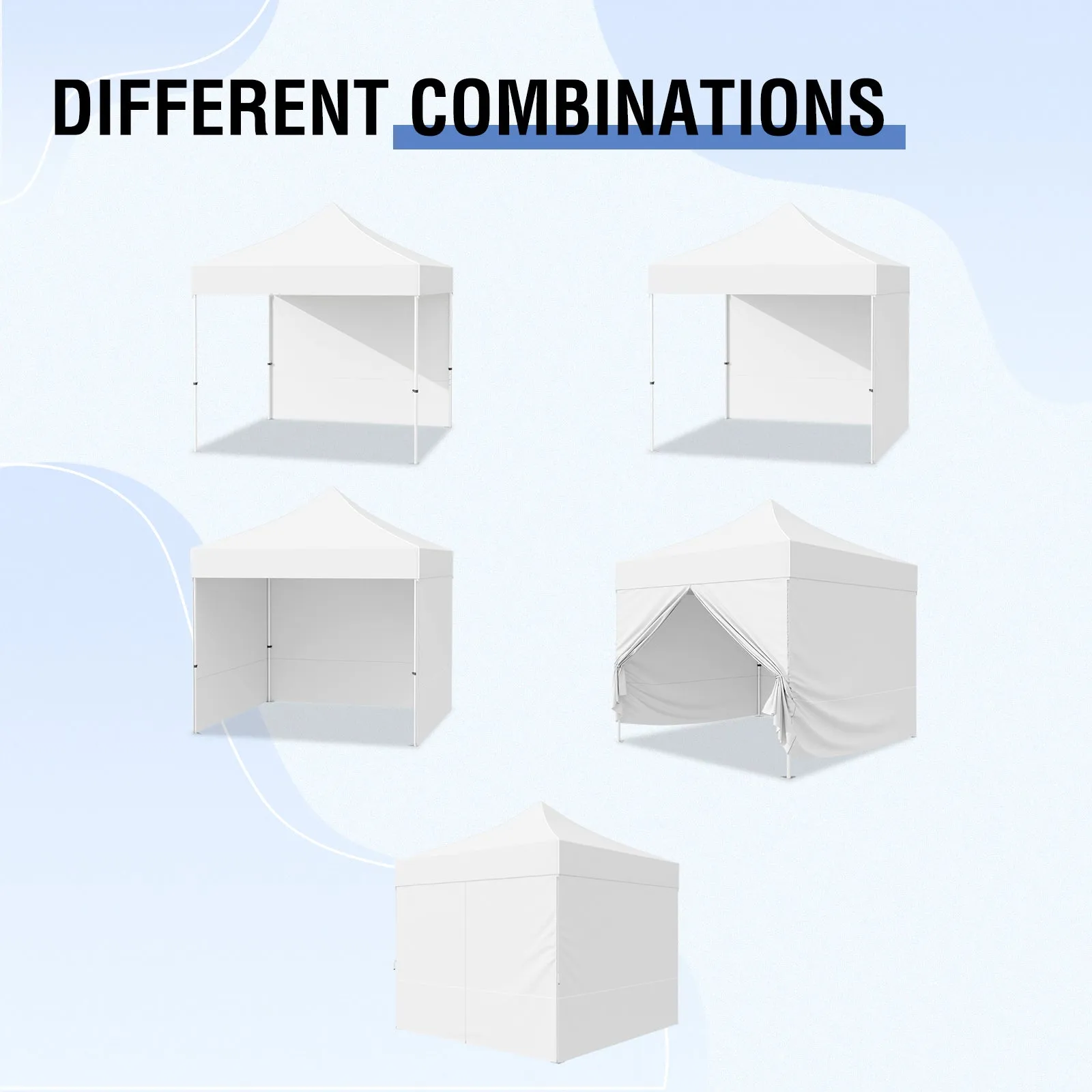 4-Piece Sunwall/Sidewalls for 10x10 ft Aluminum Custom Canopy Only, Includes 3 Sidewalls and 1 Entry Wall, Pack of 4, White