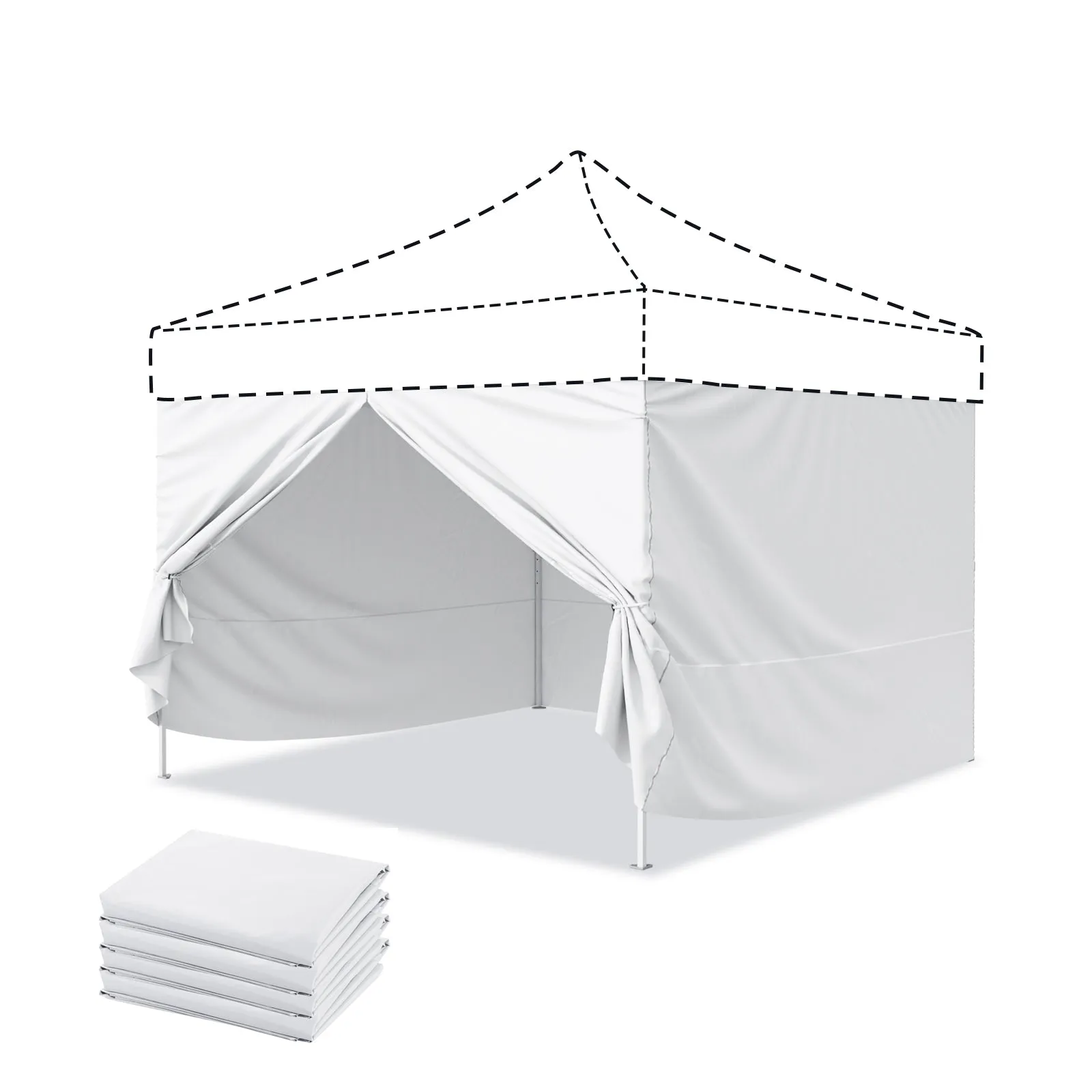 4-Piece Sunwall/Sidewalls for 10x10 ft Steel Commercial Custom Canopy Only,  Includes 3 Sidewalls and 1 Entry Wall, Pack of 4, White