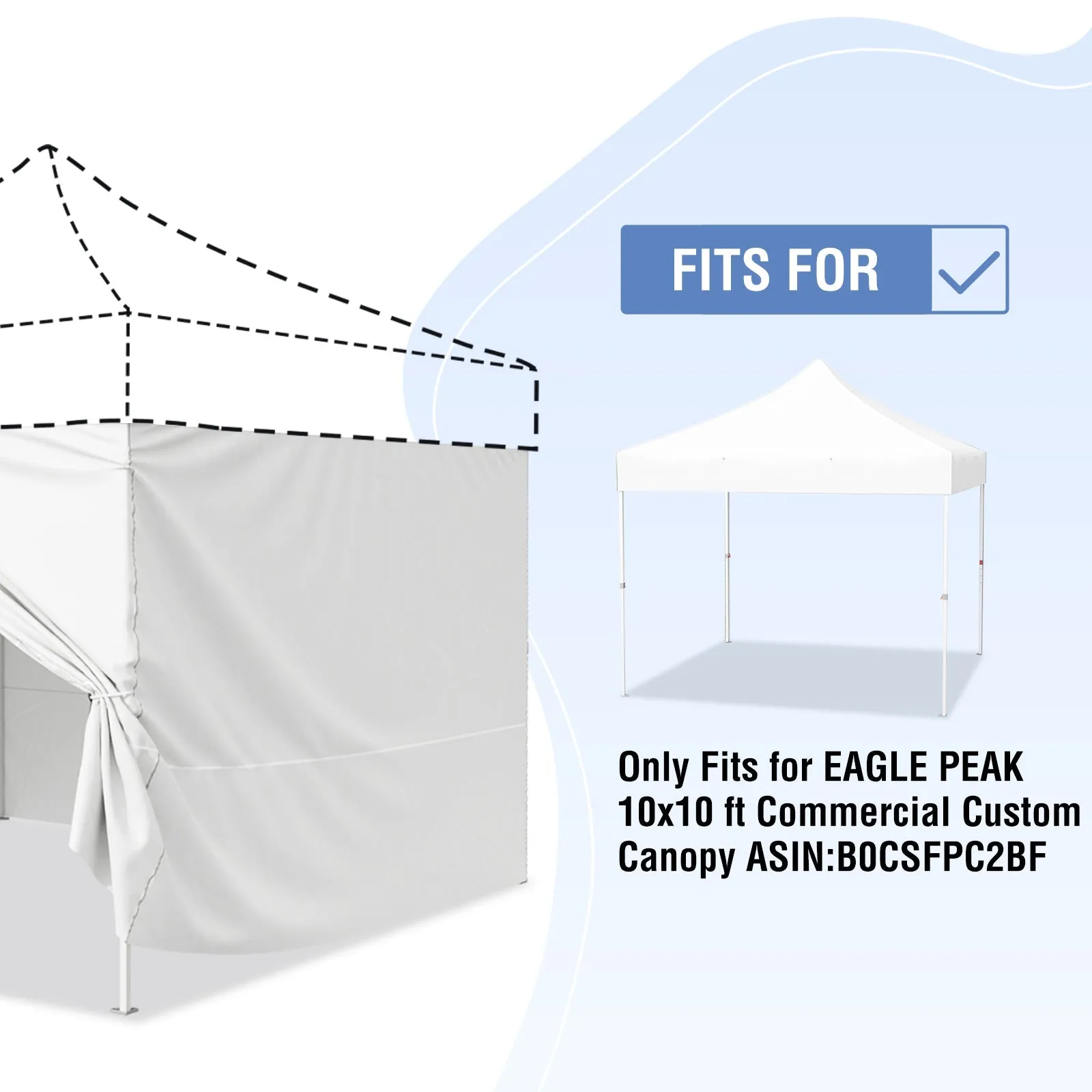 4-Piece Sunwall/Sidewalls for 10x10 ft Steel Commercial Custom Canopy Only,  Includes 3 Sidewalls and 1 Entry Wall, Pack of 4, White