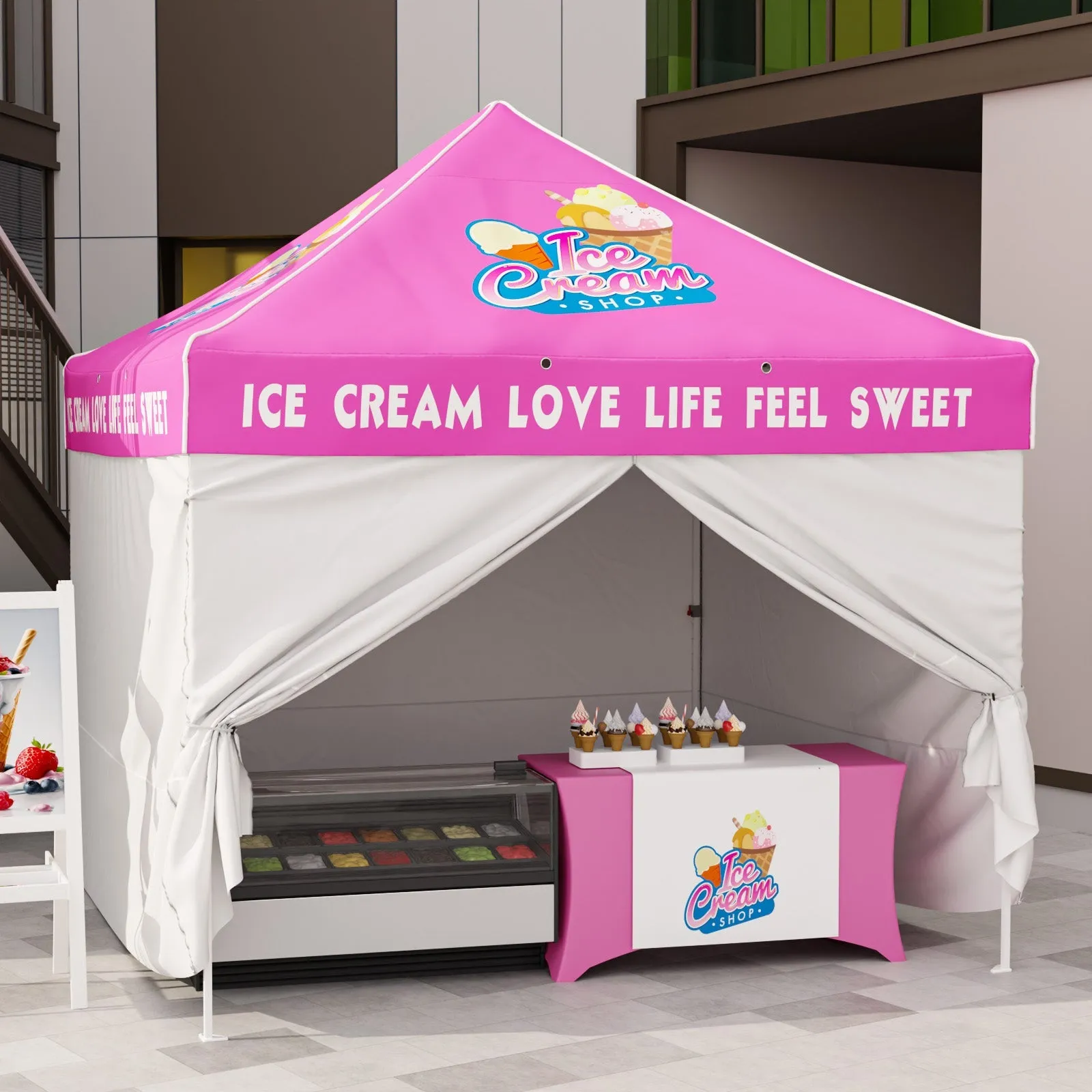 4-Piece Sunwall/Sidewalls for 10x10 ft Steel Commercial Custom Canopy Only,  Includes 3 Sidewalls and 1 Entry Wall, Pack of 4, White