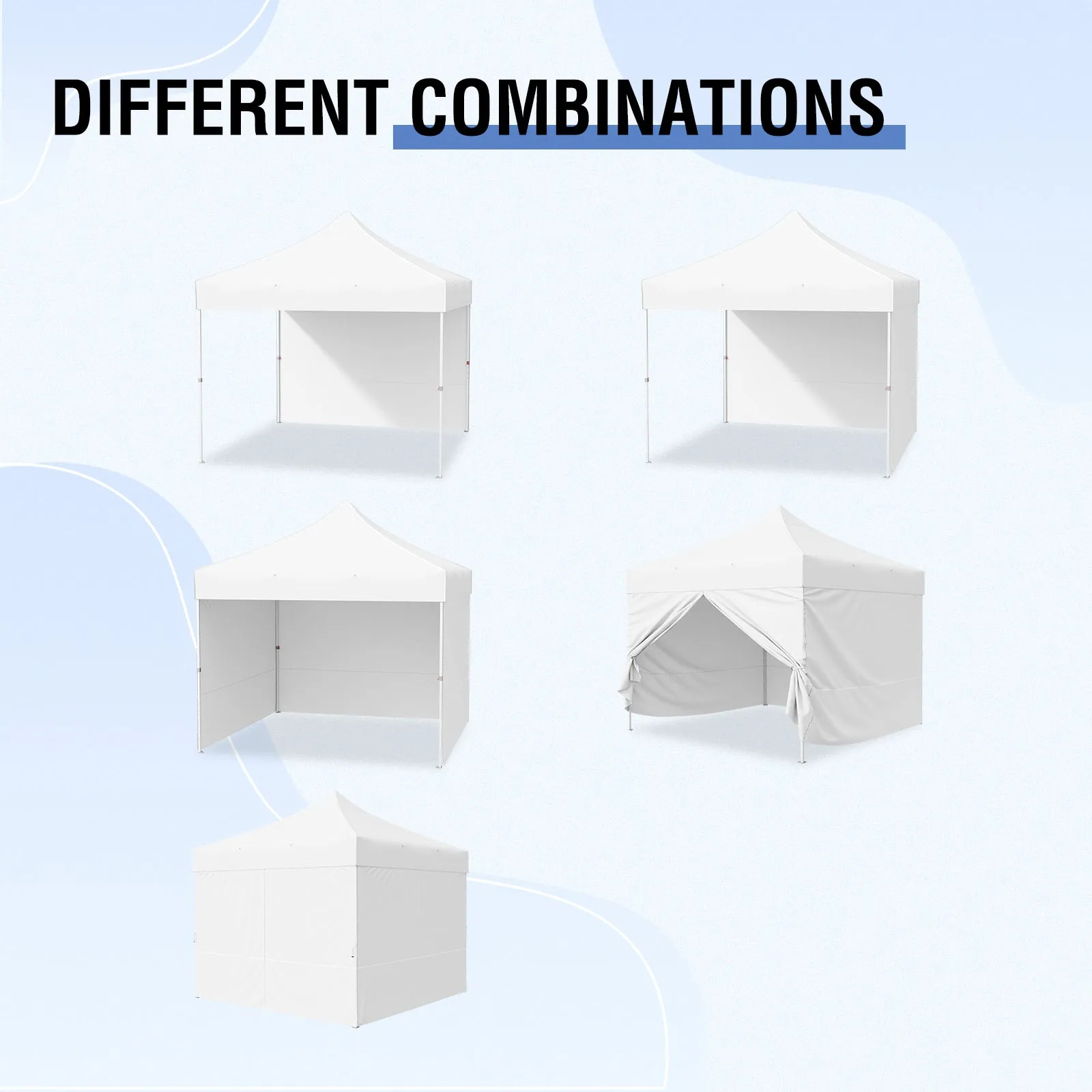 4-Piece Sunwall/Sidewalls for 10x10 ft Steel Commercial Custom Canopy Only,  Includes 3 Sidewalls and 1 Entry Wall, Pack of 4, White