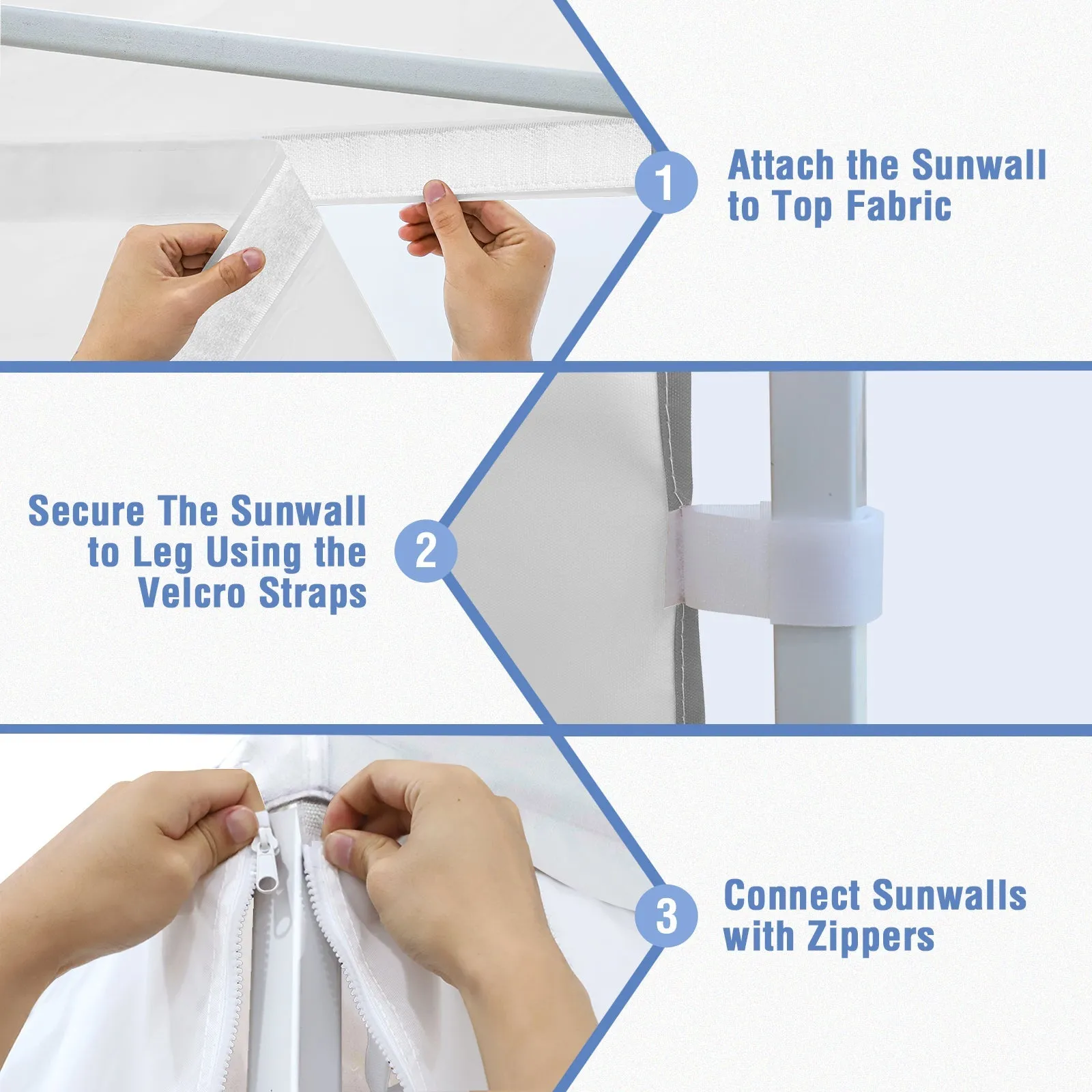 4-Piece Sunwall/Sidewalls for 10x10 ft Steel Commercial Custom Canopy Only,  Includes 3 Sidewalls and 1 Entry Wall, Pack of 4, White