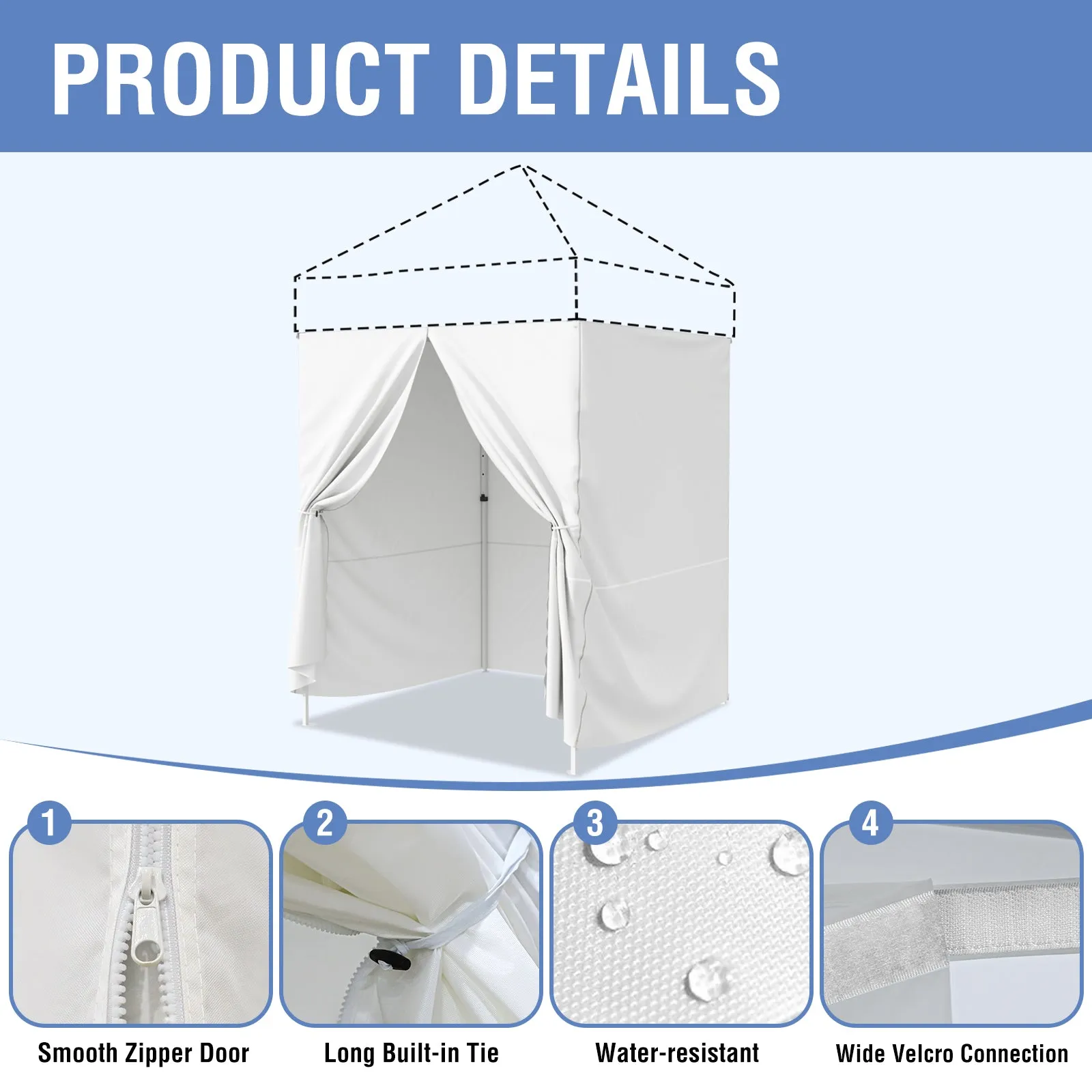 4-Piece Sunwall/Sidewalls for 5x5 ft Steel Custom Canopy Only, Includes 3 Sidewalls and 1 Entry Wall, Pack of 4, White