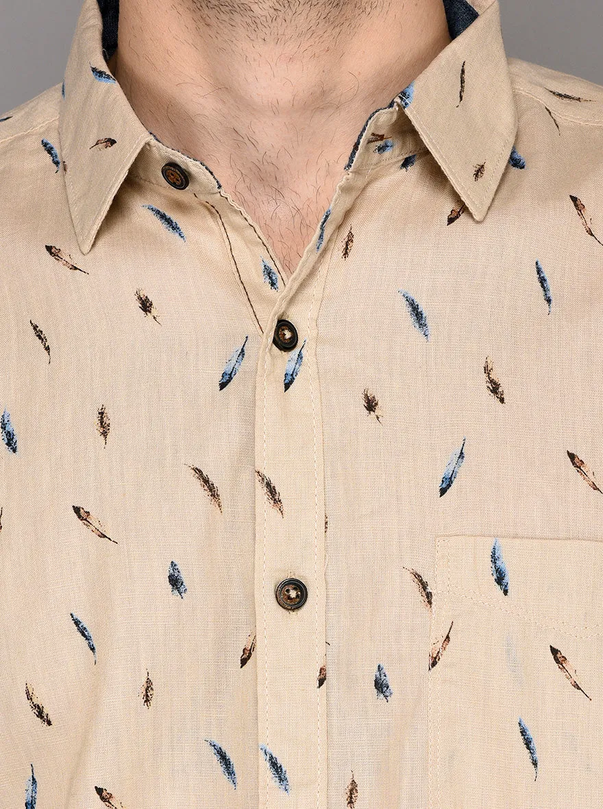 JadeBlue Beige Printed Slim Fit Casual Shirt | JadeBlue