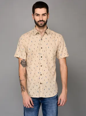 JadeBlue Beige Printed Slim Fit Casual Shirt | JadeBlue