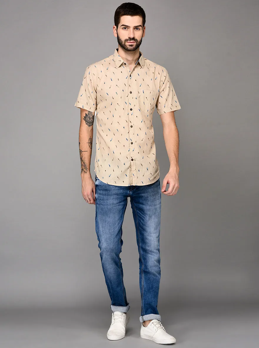JadeBlue Beige Printed Slim Fit Casual Shirt | JadeBlue