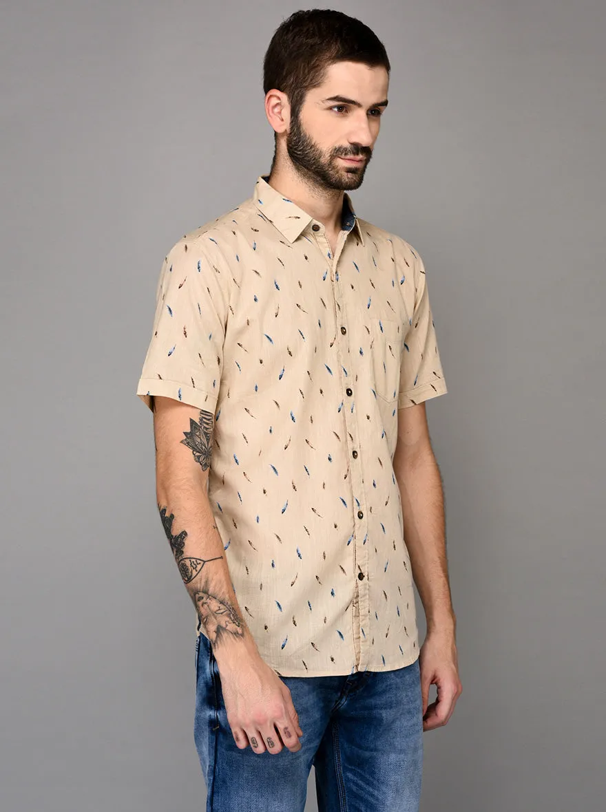 JadeBlue Beige Printed Slim Fit Casual Shirt | JadeBlue
