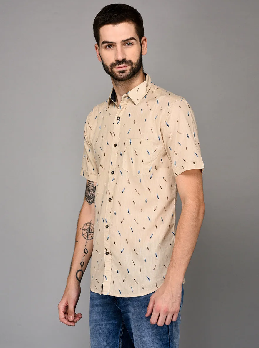 JadeBlue Beige Printed Slim Fit Casual Shirt | JadeBlue