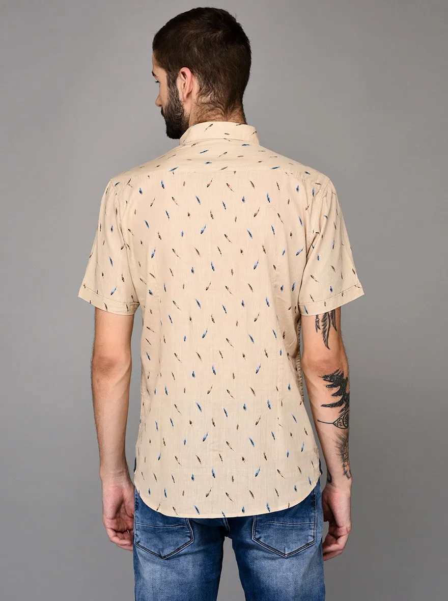 JadeBlue Beige Printed Slim Fit Casual Shirt | JadeBlue