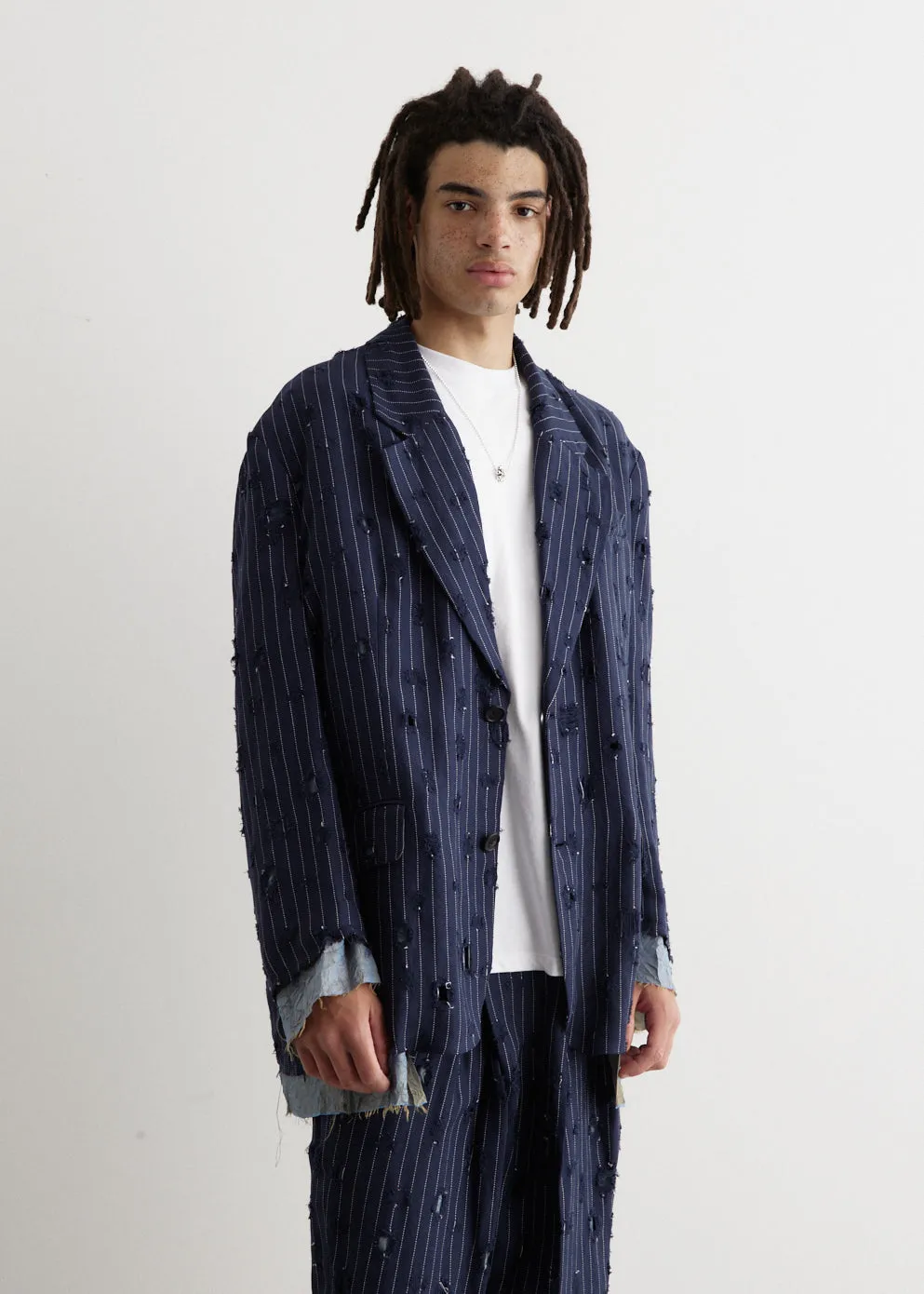 Jimon Pinstripe Holes Blazer