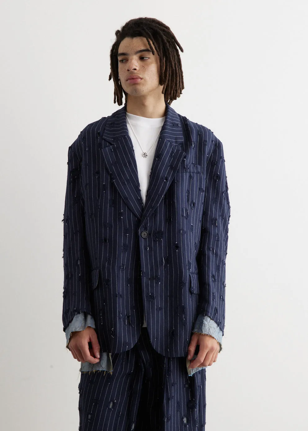 Jimon Pinstripe Holes Blazer