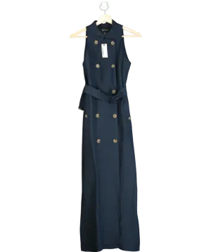 Karen Millen Blue Premium Tailored Linen Double Breasted Belted Midi Dress UK 6