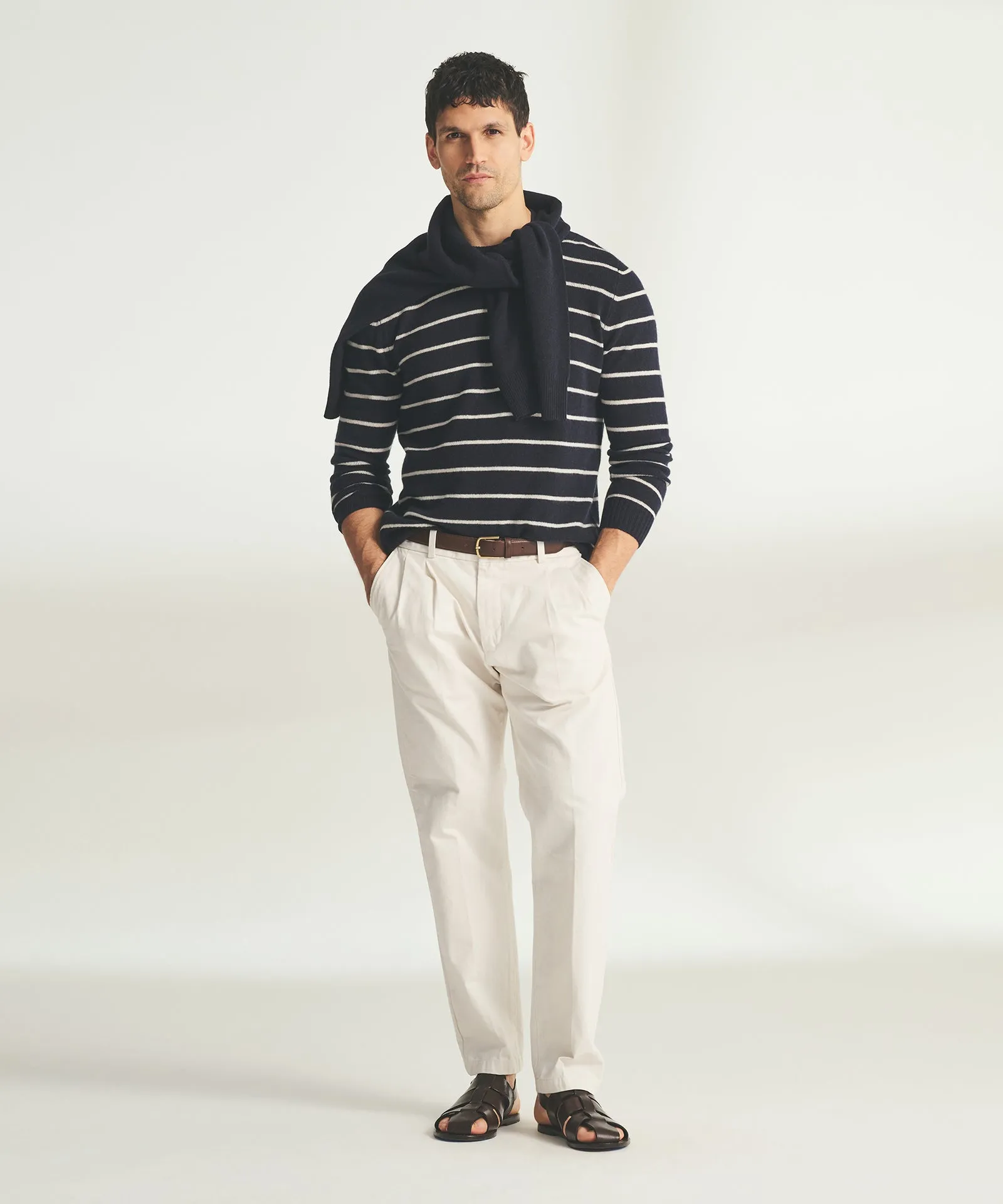 Lightweight Cashmere Striped Crewneck