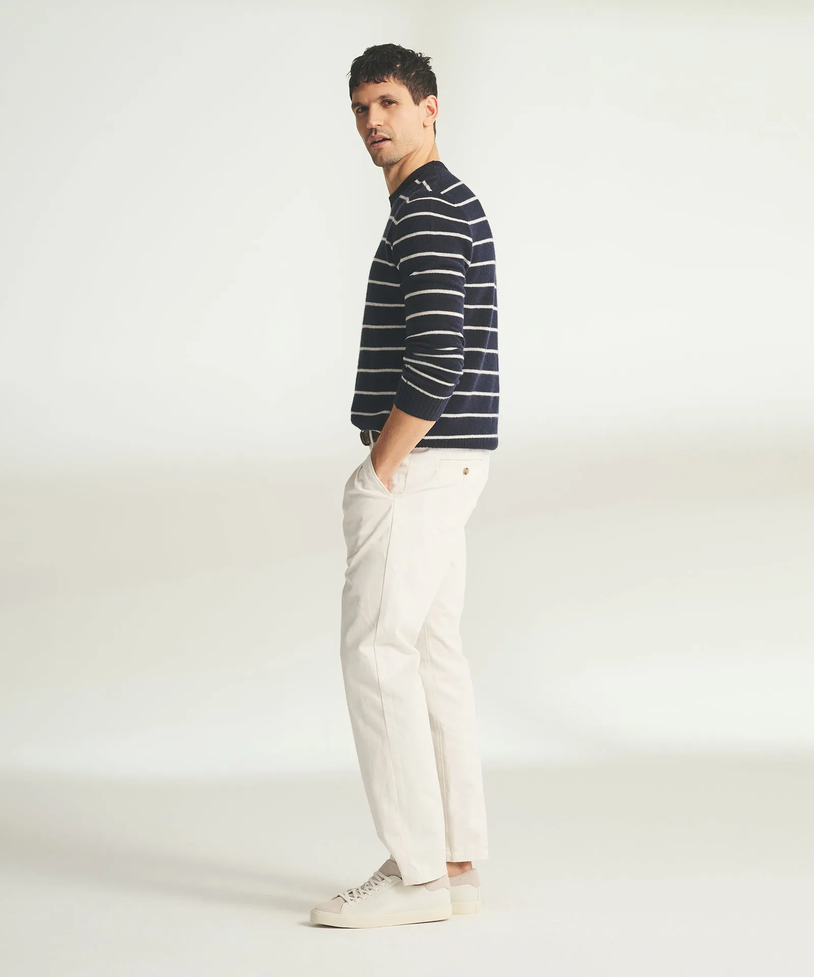 Lightweight Cashmere Striped Crewneck