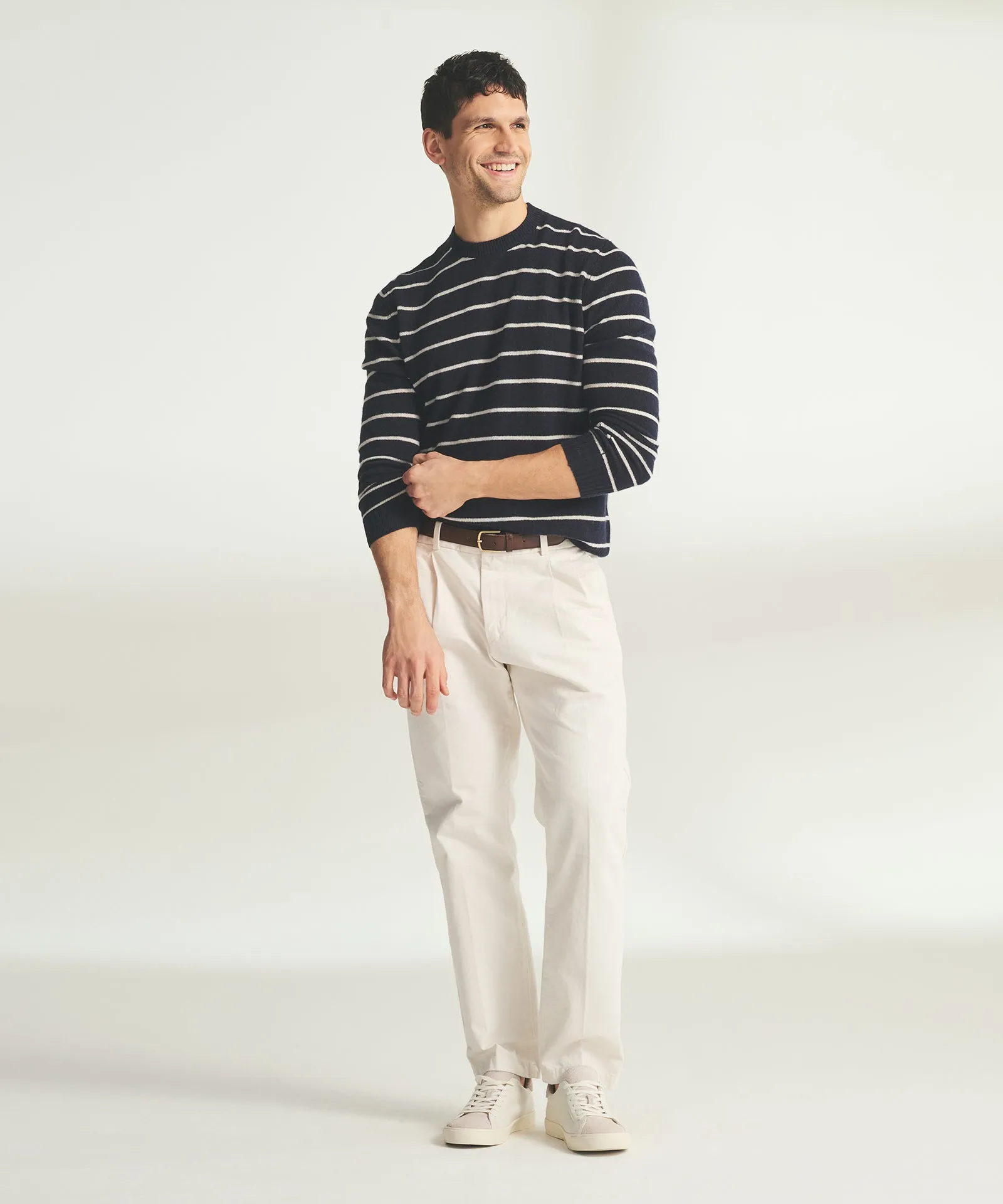 Lightweight Cashmere Striped Crewneck