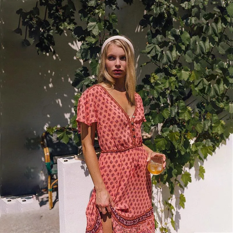 Single-breasted V-neck dress