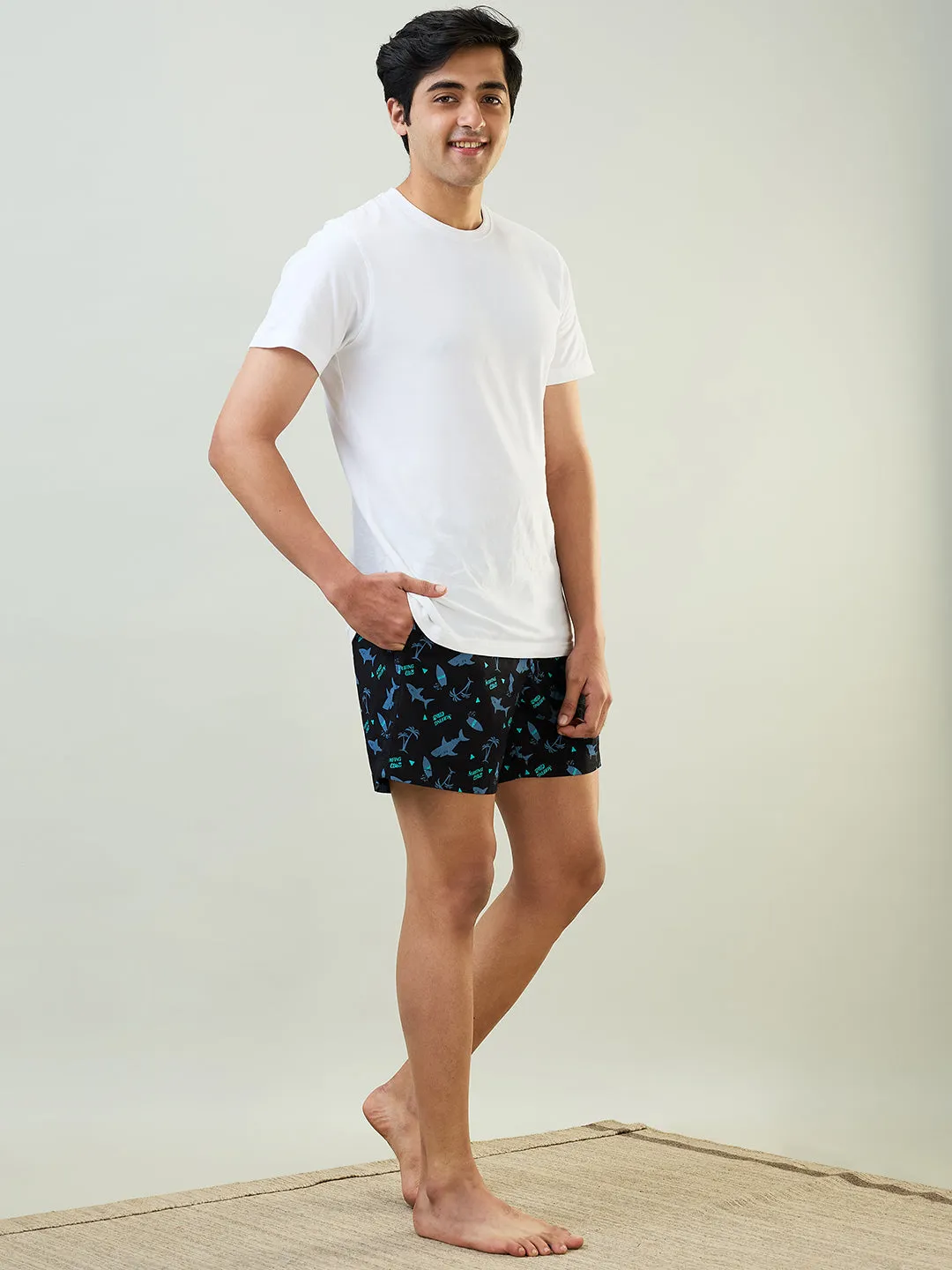 Sleepz Men Black Print Regular Fit Cotton Boxer