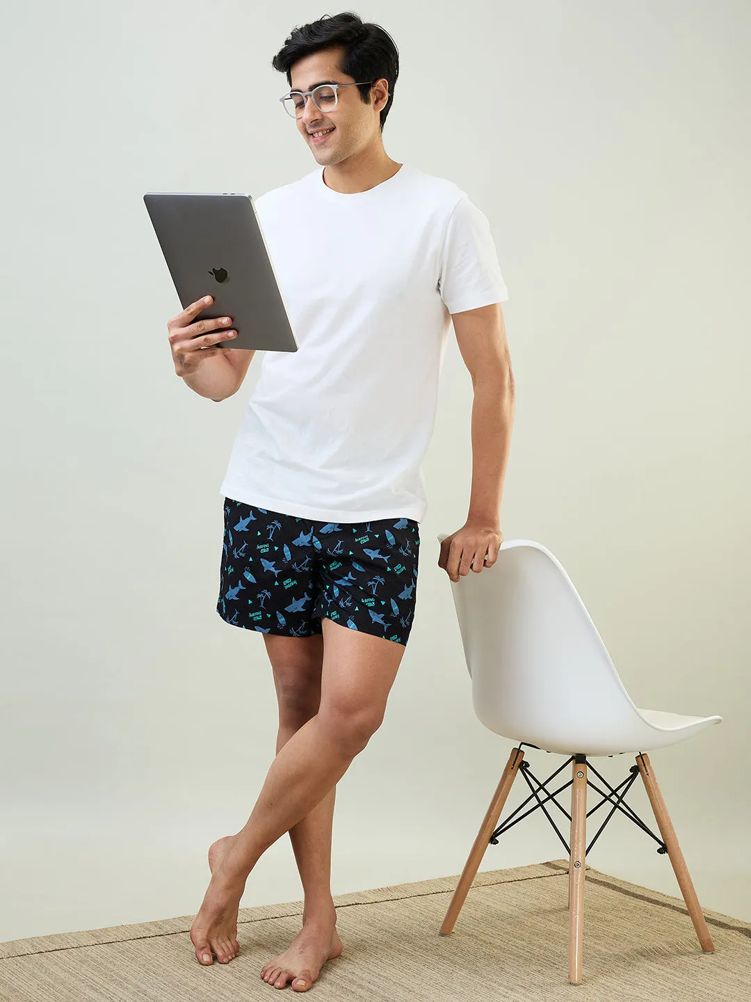 Sleepz Men Black Print Regular Fit Cotton Boxer