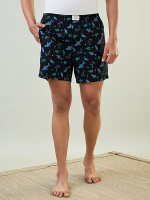 Sleepz Men Black Print Regular Fit Cotton Boxer