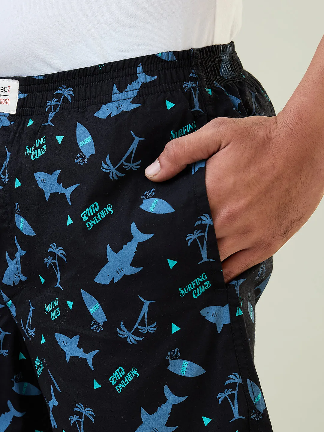 Sleepz Men Black Print Regular Fit Cotton Boxer