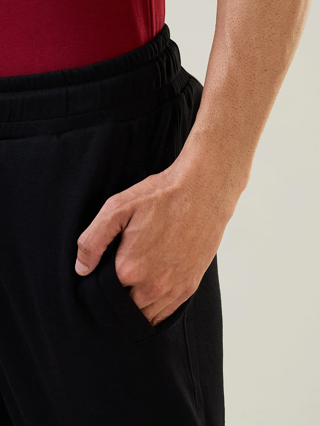 Sleepz Men Black Solid Regular Fit Cotton Blend Trackpant