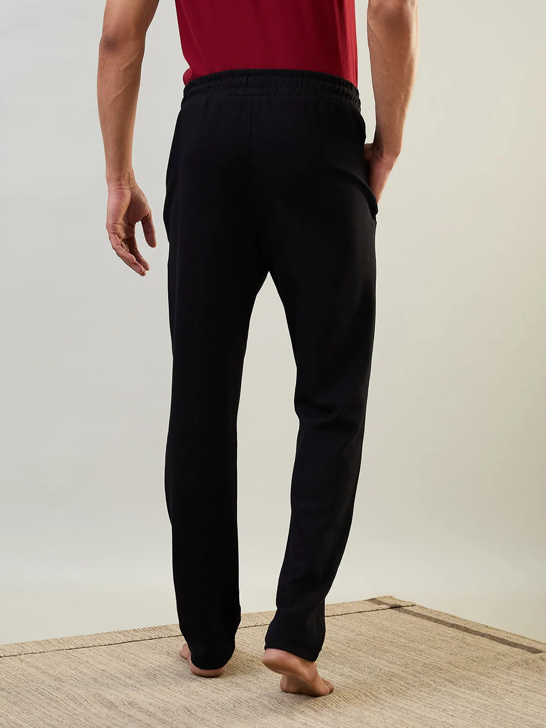 Sleepz Men Black Solid Regular Fit Cotton Blend Trackpant