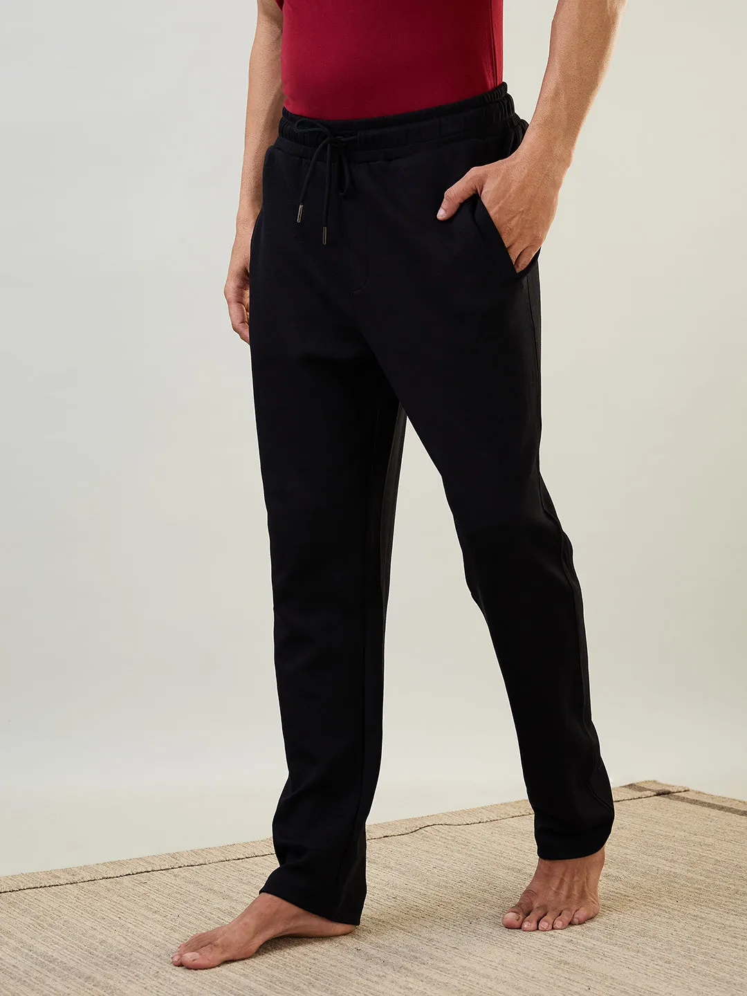 Sleepz Men Black Solid Regular Fit Cotton Blend Trackpant