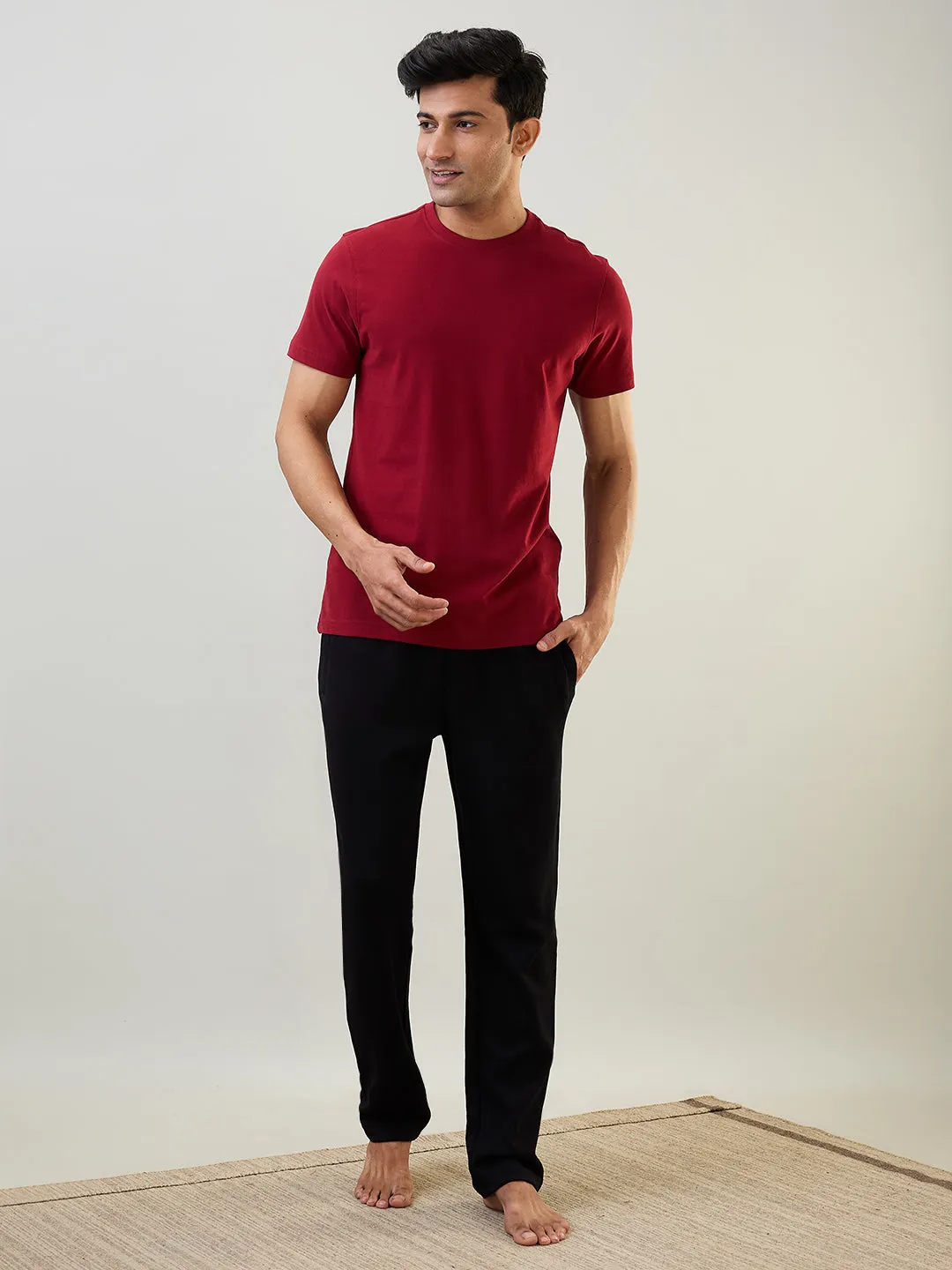 Sleepz Men Black Solid Regular Fit Cotton Blend Trackpant
