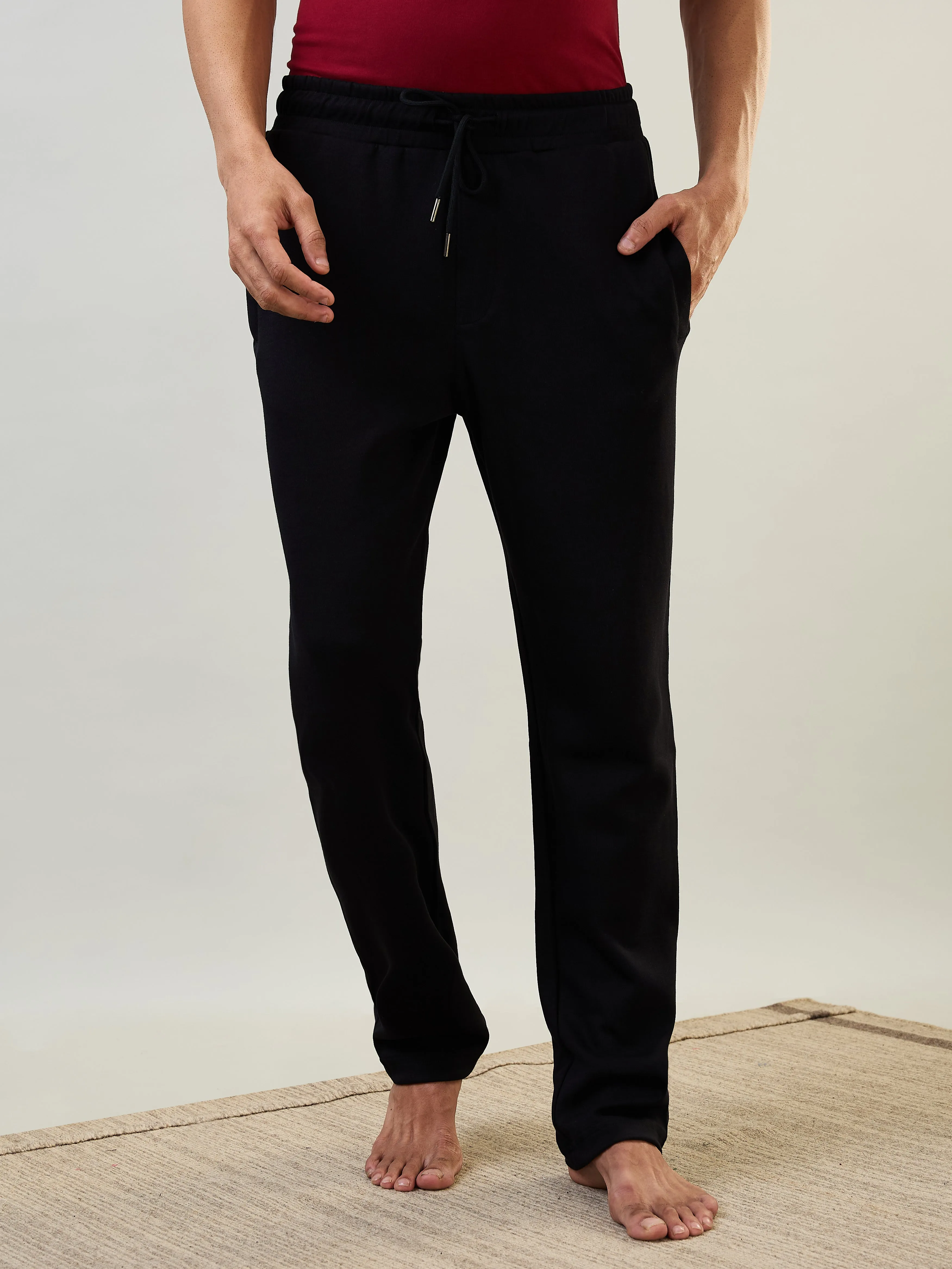 Sleepz Men Black Solid Regular Fit Cotton Blend Trackpant