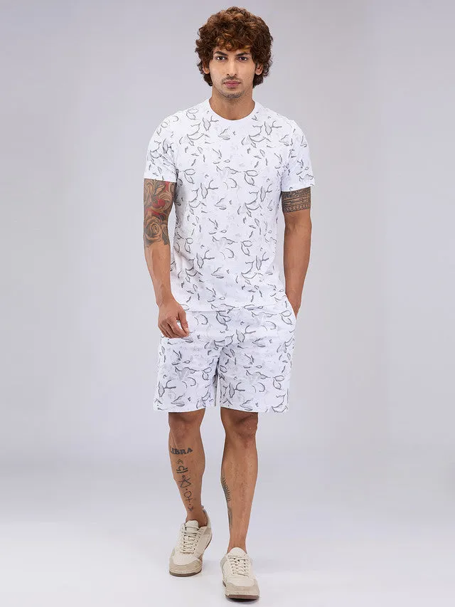 Sleepz Men Grey Print  Cotton T-shirt with Short