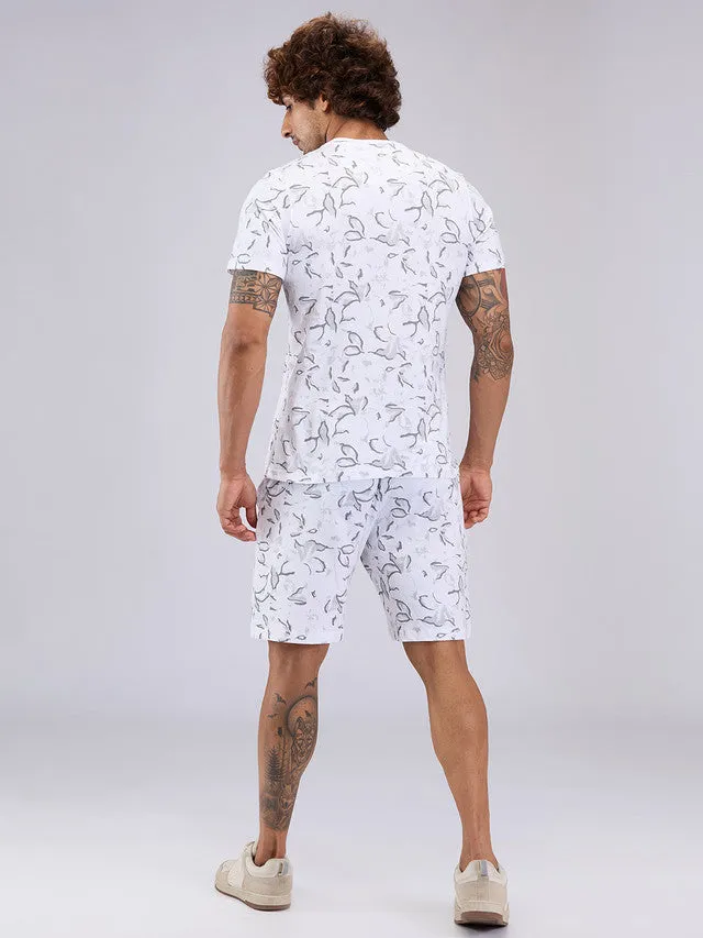 Sleepz Men Grey Print  Cotton T-shirt with Short