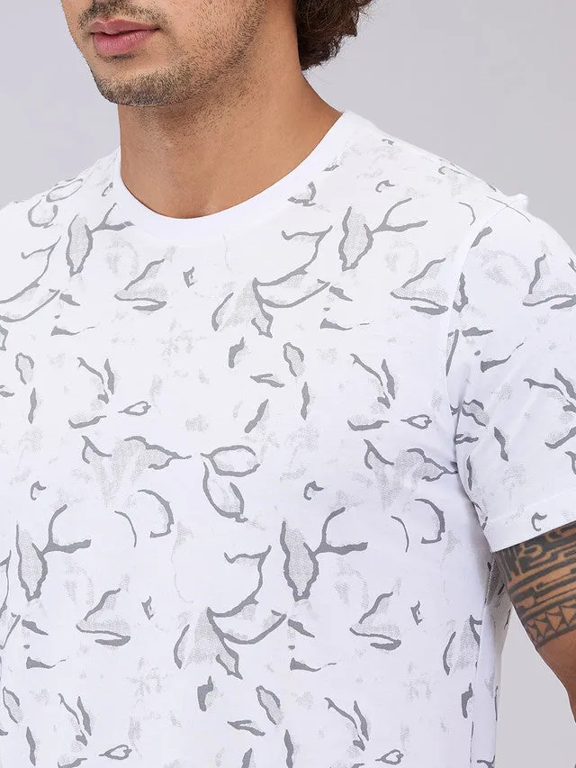 Sleepz Men Grey Print  Cotton T-shirt with Short