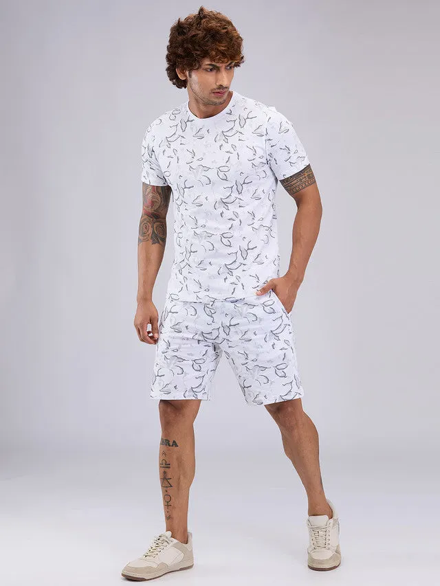 Sleepz Men Grey Print  Cotton T-shirt with Short