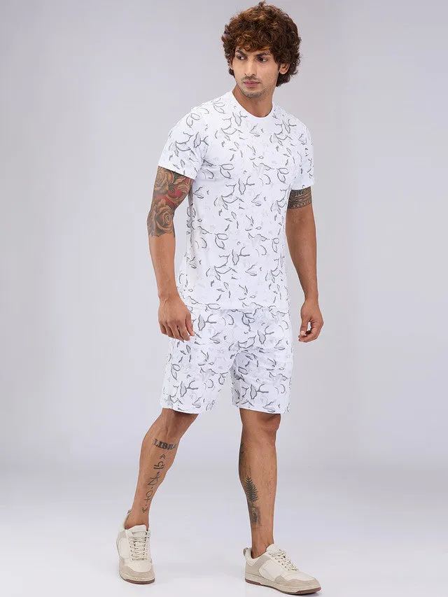 Sleepz Men Grey Print  Cotton T-shirt with Short
